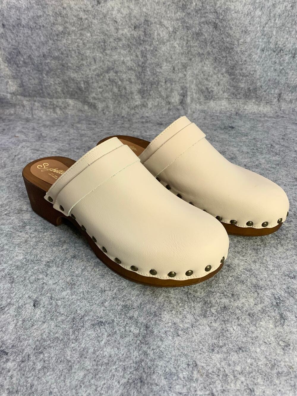 Seychelles Leather Clogs Wooden Platform Mules Off-White Made in Italy Sz 9 Boho